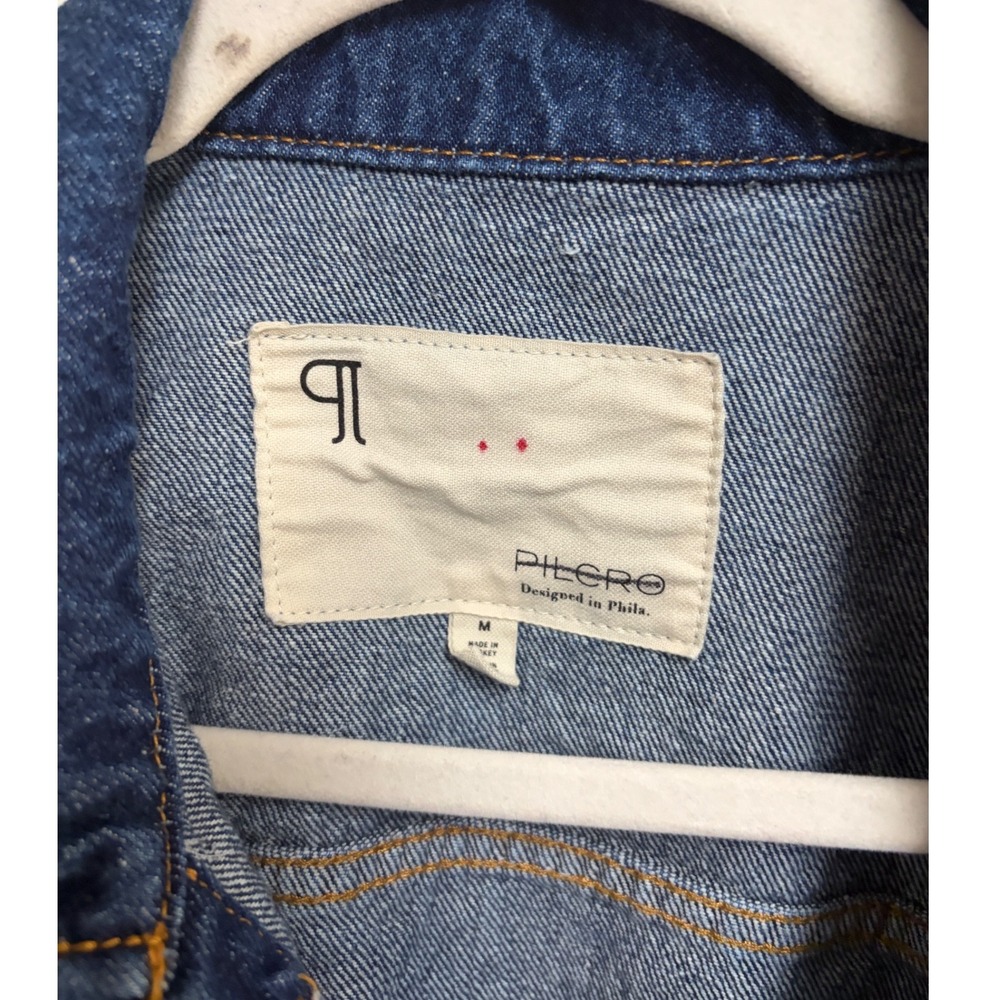 Pilcro Denim Jacket Blue Puff-Sleeve Button-Up Cropped Medium - Picture 8 of 12